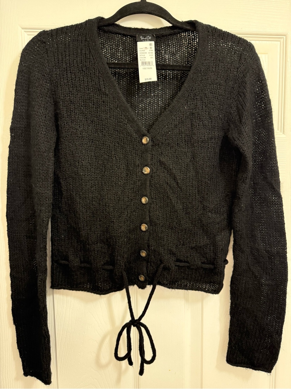 John Galt CA for Brandy Melville Black Button Front Drawstring Hem Cardigan